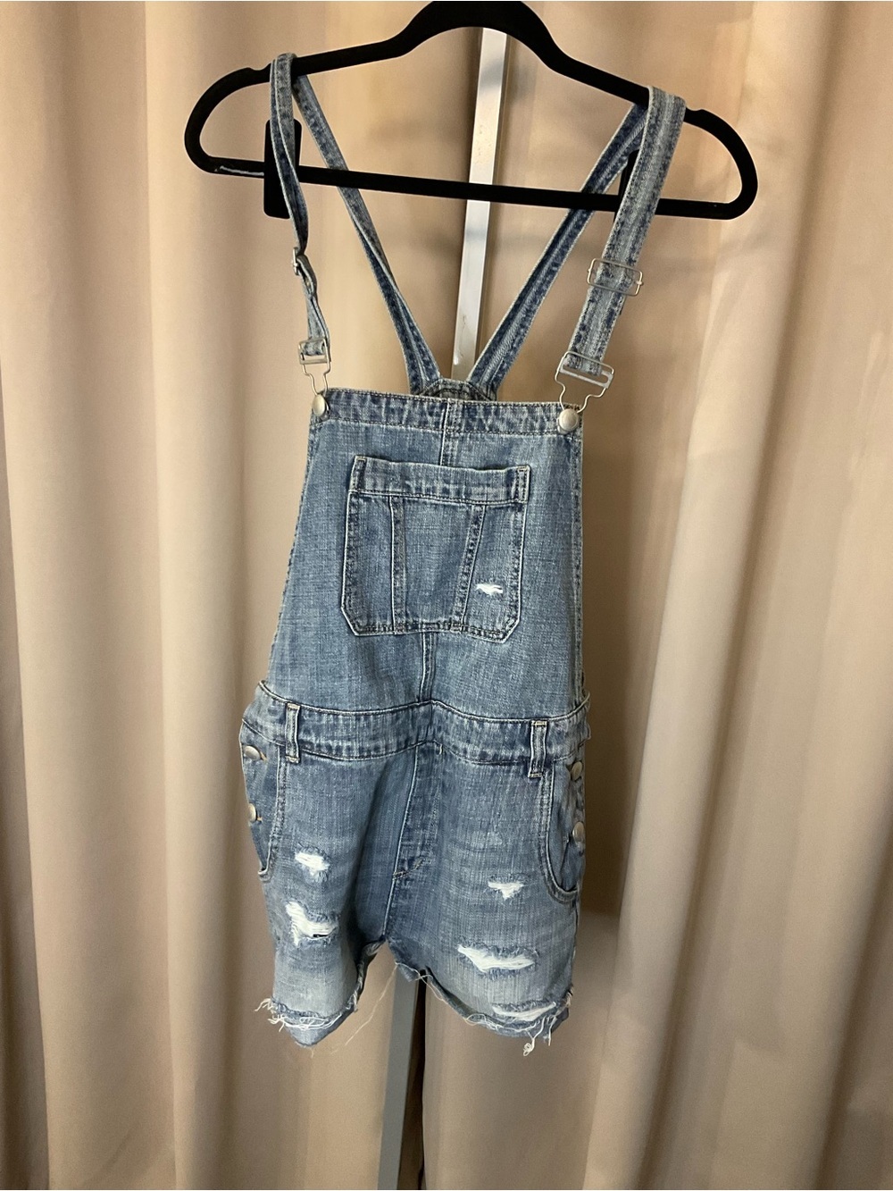 Silent Light Wash Distressed Denim Short Overalls